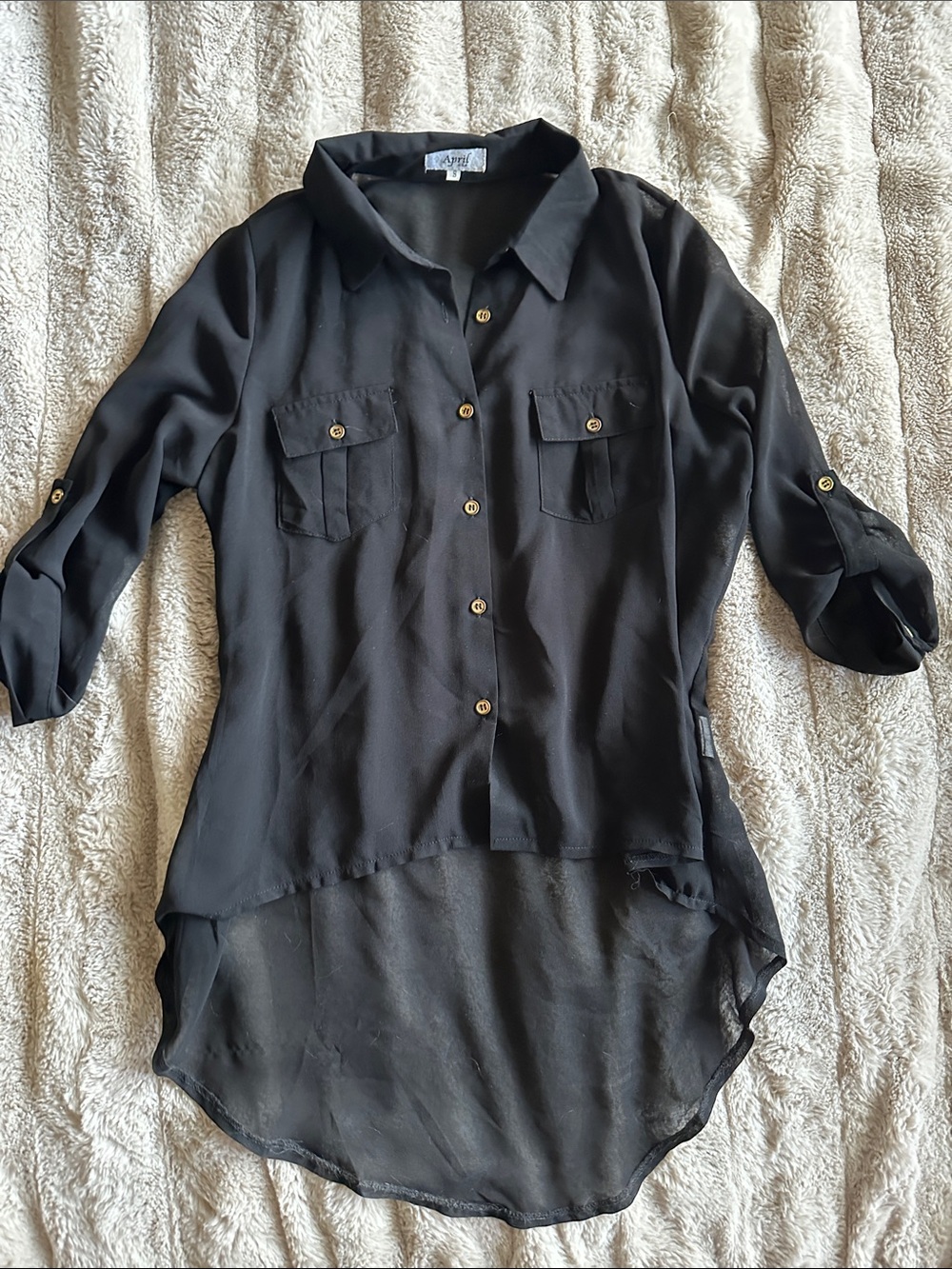Black Sheer High-Low Button-Down Shirt